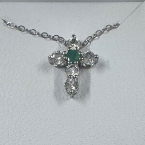 Sterling Silver Emerald and white topaz Cross Necklace WILL ✨SHIP TONIGHT ✨